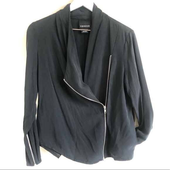 TROUVÉ Black Draped Moto Jacket - Picture 6 of 8